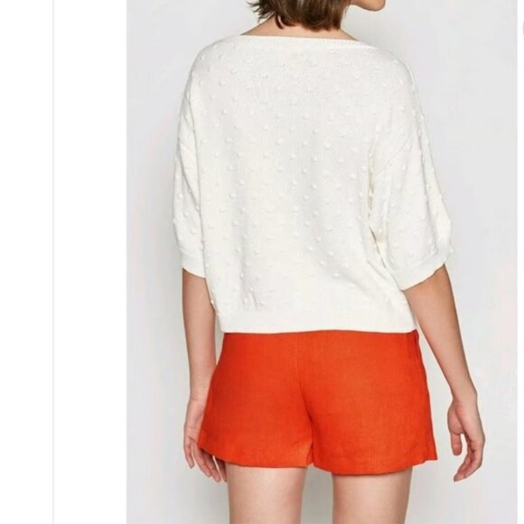 JOIE Women's Camren Textured Dot Short Sleeve Pullover Sweater White Size Small - Picture 3 of 9